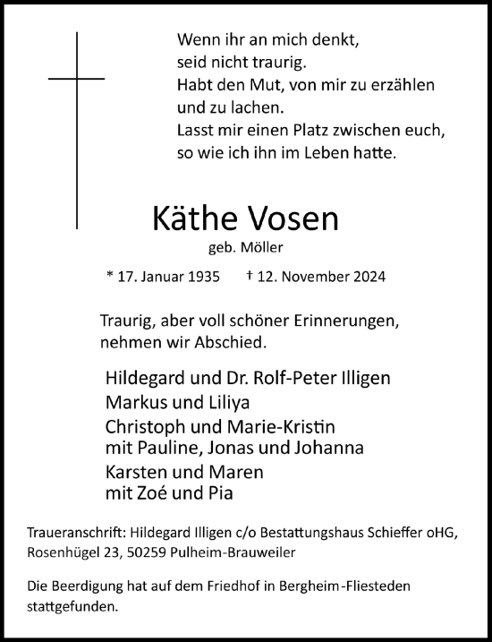 Anzeige von Käthe Vosen von  Werbepost 