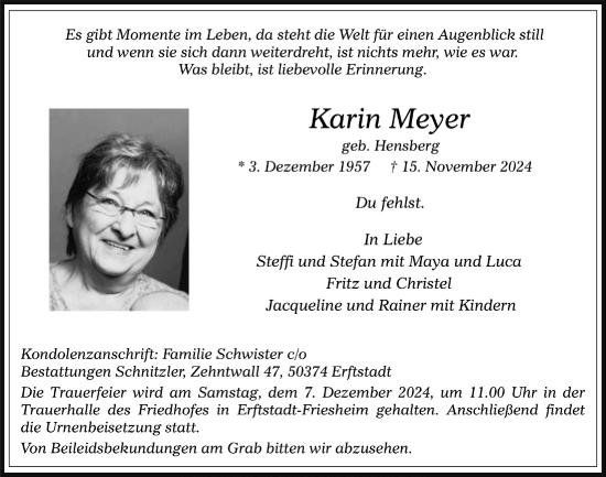 Anzeige von Karin Meyer von  Werbepost 