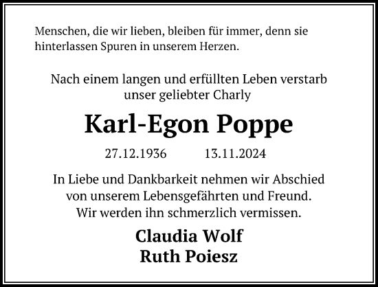 Anzeige von Karl-Egon Poppe von Kölner Stadt-Anzeiger / Kölnische Rundschau / Express