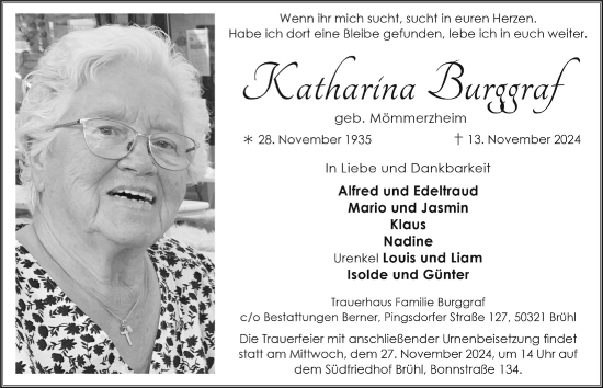 Anzeige von Katharina Burggraf von  Schlossbote/Werbekurier 