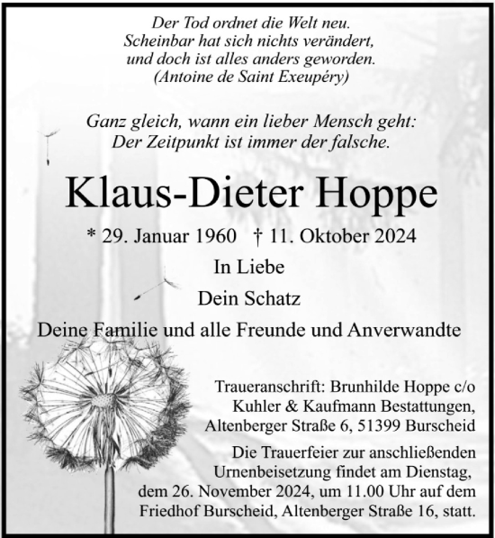 Anzeige von Klaus-Dieter Hoppe von  Lokale Informationen 