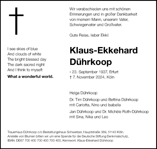 Anzeige von Klaus-Ekkehard Dührkoop von Kölner Stadt-Anzeiger / Kölnische Rundschau / Express