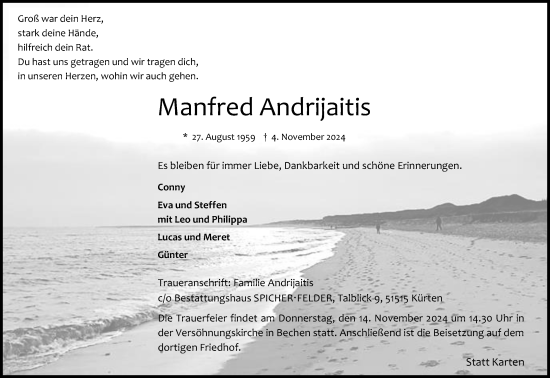 Anzeige von Manfred Andrijaitis von Kölner Stadt-Anzeiger / Kölnische Rundschau / Express