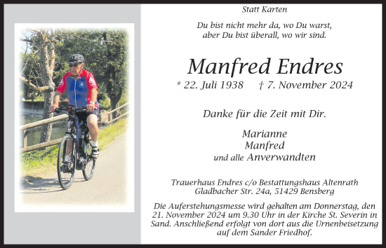 Anzeige von Manfred Endres von  Bergisches Handelsblatt 