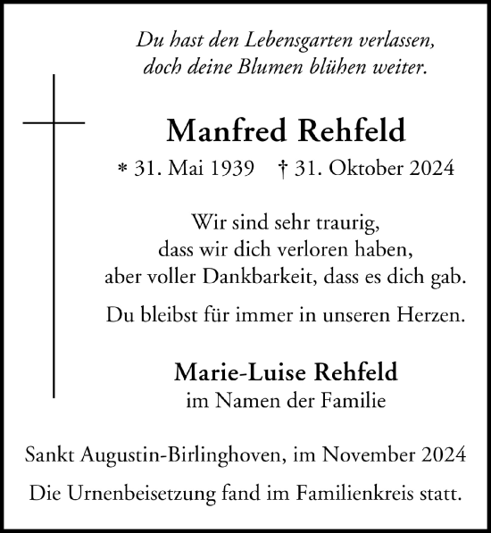 Anzeige von Manfred Rehfeld von  Extra Blatt 