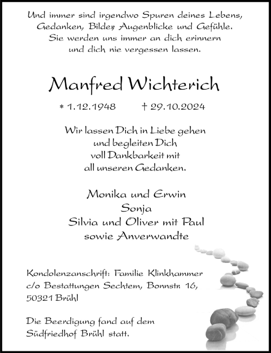 Anzeige von Manfred Wichterich von  Schlossbote/Werbekurier 
