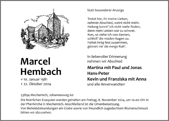Anzeige von Marcel Hembach von  Blickpunkt Euskirchen 