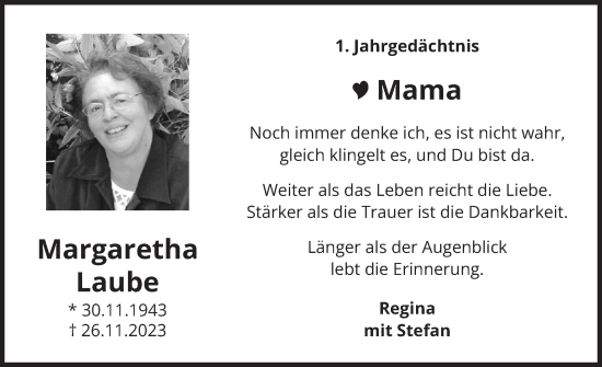 Anzeige von Margaretha Laube von  Schlossbote/Werbekurier 
