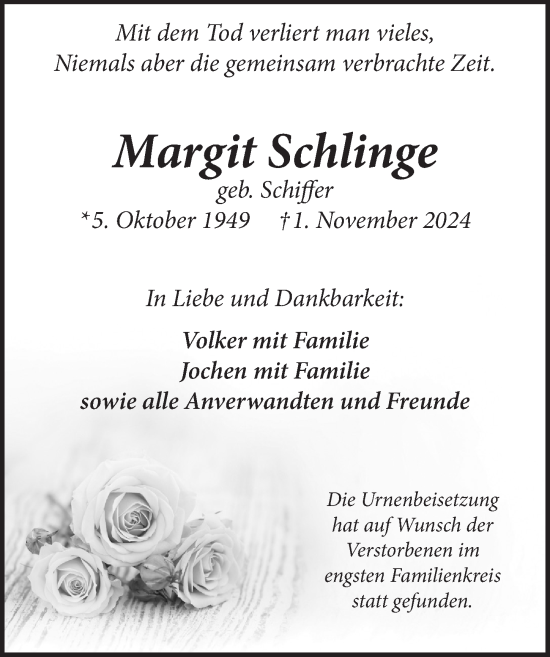 Anzeige von Margit Schlinge von  Werbepost 