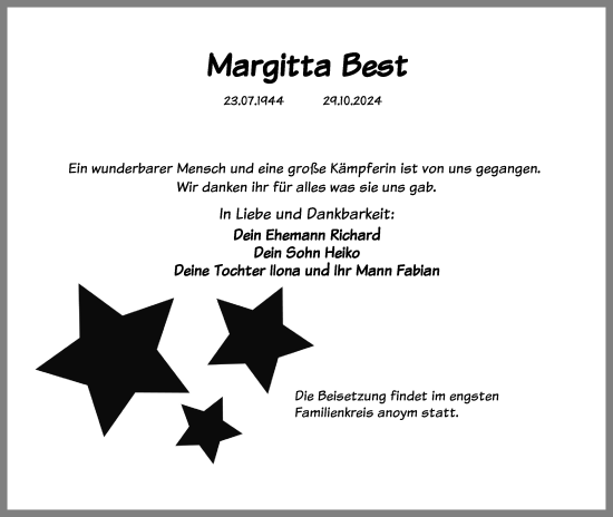 Anzeige von Margitta Best von Kölner Stadt-Anzeiger / Kölnische Rundschau / Express