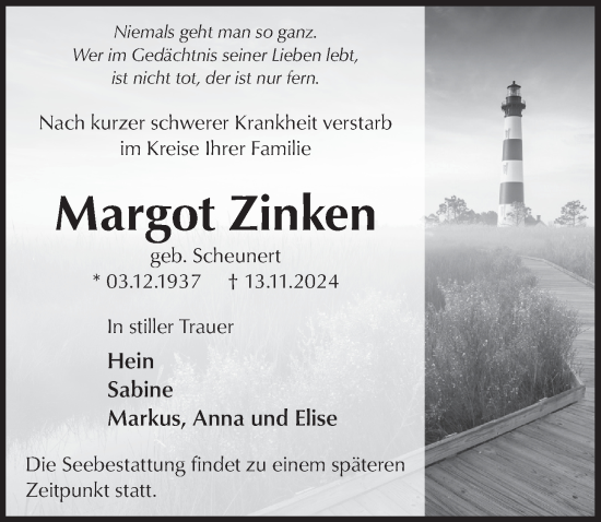 Anzeige von Margot Zinken von  Blickpunkt Euskirchen 