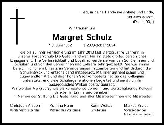 Anzeige von Margret Schulz von Kölner Stadt-Anzeiger / Kölnische Rundschau / Express