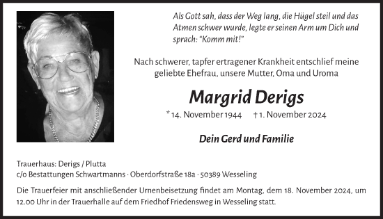 Anzeige von Margrid Derigs von  Schlossbote/Werbekurier 