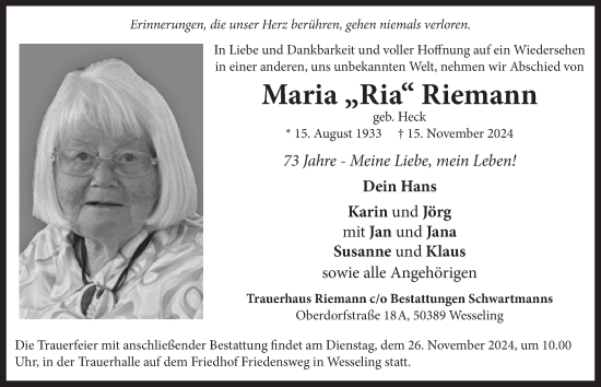 Anzeige von Maria Riemann von  Schlossbote/Werbekurier 