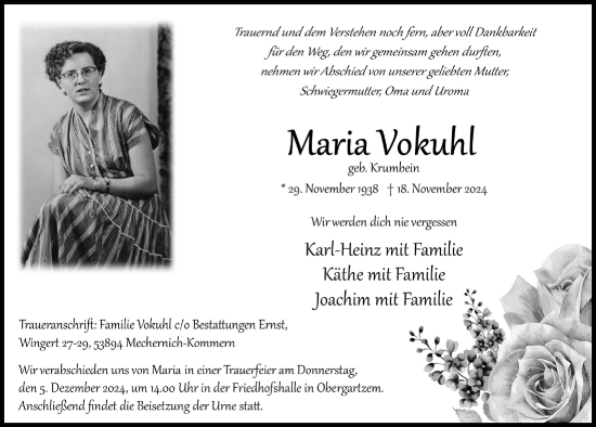 Anzeige von Maria Vokuhl von  Blickpunkt Euskirchen 