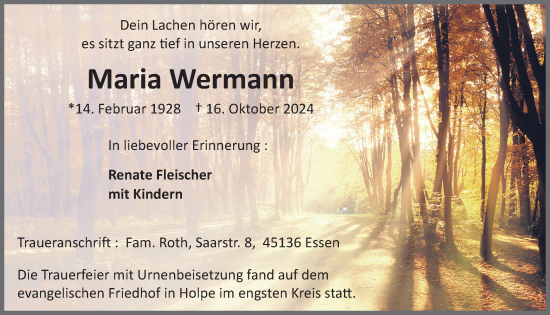 Anzeige von Maria Wermann von  Lokalanzeiger 