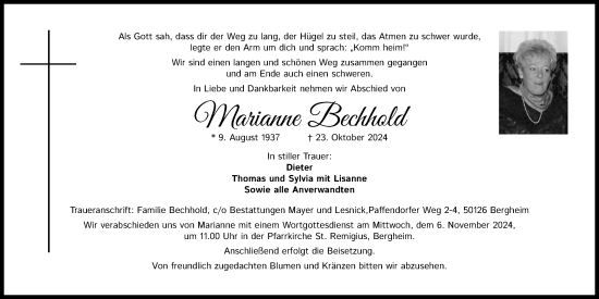 Anzeige von Marianne Bechhold von Kölner Stadt-Anzeiger / Kölnische Rundschau / Express