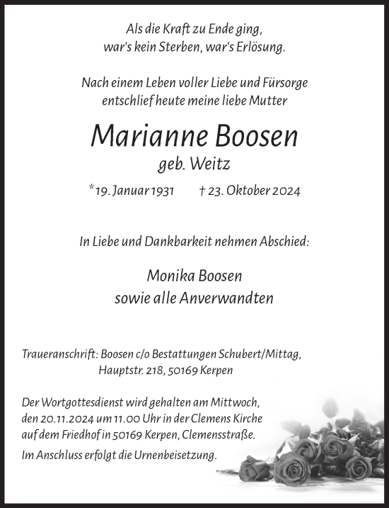 Anzeige von Marianne Boosen von  Werbepost 