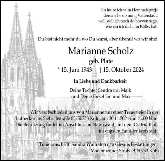 Anzeige von Marianne Scholz von  EXPRESS - Die Woche 
