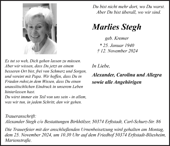 Anzeige von Marlies Stegh von  Werbepost 