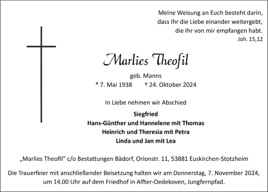 Anzeige von Marlies Theofil von  Blickpunkt Euskirchen 