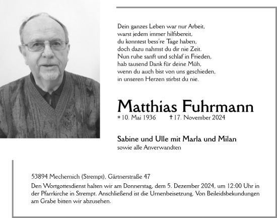 Anzeige von Matthias Fuhrmann von  Blickpunkt Euskirchen 