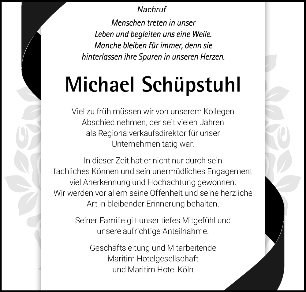  Traueranzeige für Michael SchÃ¼pstuhl vom 23.11.2024 aus Kölner Stadt-Anzeiger / Kölnische Rundschau / Express