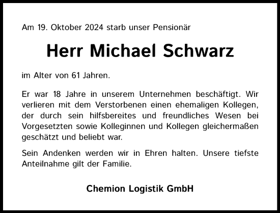 Anzeige von Michael Schwarz von Kölner Stadt-Anzeiger / Kölnische Rundschau / Express
