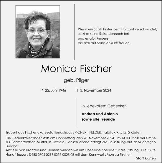 Anzeige von Monica Fischer von  Bergisches Handelsblatt 