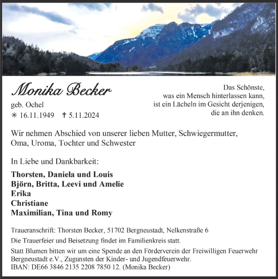 Anzeige von Monika Becker von  Anzeigen Echo 