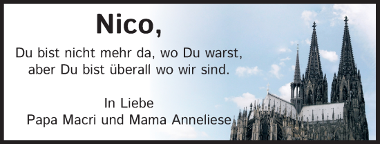 Anzeige von Nico  von Kölner Stadt-Anzeiger / Kölnische Rundschau / Express