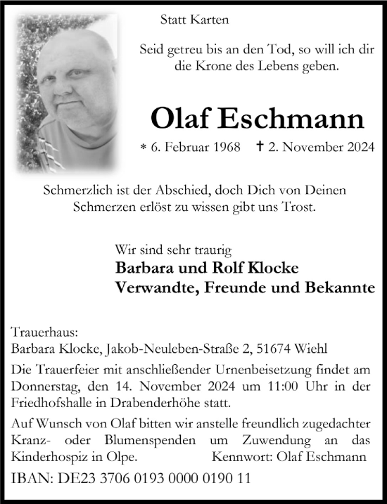 Anzeige von Olaf Eschmann von  Anzeigen Echo 
