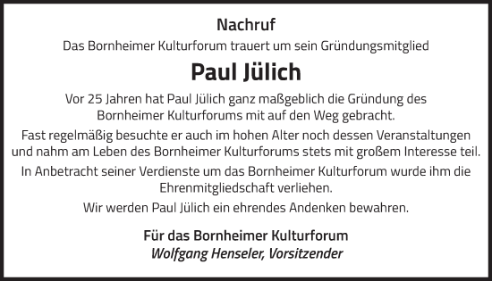 Anzeige von Paul Jülich von  Schaufenster/Blickpunkt 