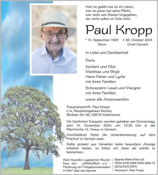 Anzeige von Paul Kropp von  Blickpunkt Euskirchen 