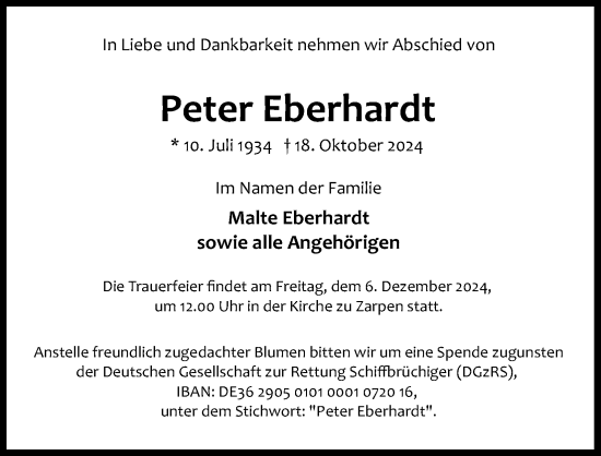 Anzeige von Peter Eberhardt von Kölner Stadt-Anzeiger / Kölnische Rundschau / Express