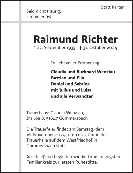 Anzeige von Raimund Richter von  Anzeigen Echo 