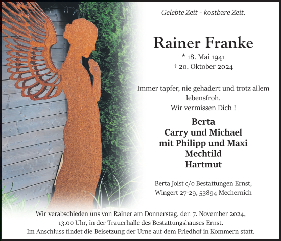 Anzeige von Rainer Franke von  Blickpunkt Euskirchen 