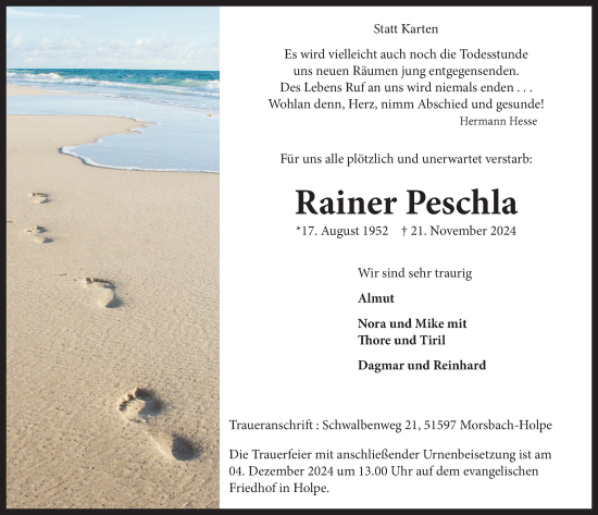 Anzeige von Rainer Peschla von  Lokalanzeiger 