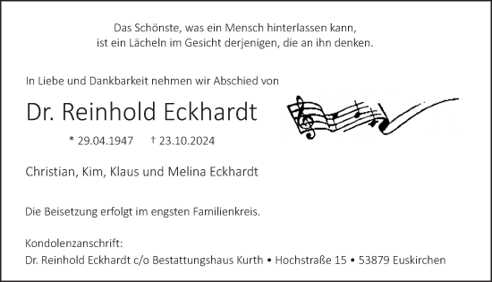 Anzeige von Reinhold Eckhardt von  Blickpunkt Euskirchen 