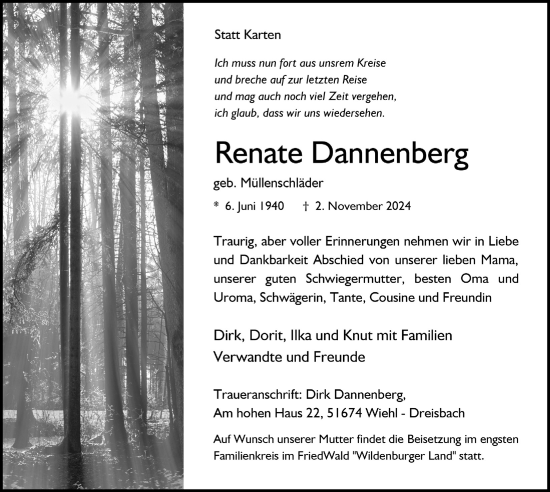 Anzeige von Renate Dannenberg von  Anzeigen Echo 