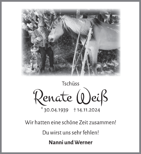 Anzeige von Renate Weiß von  Schlossbote/Werbekurier 