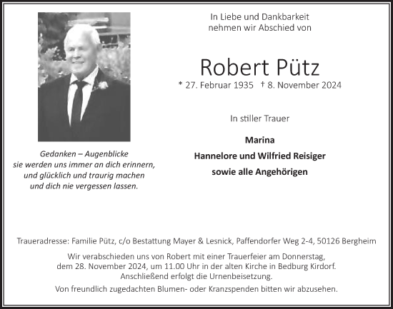 Anzeige von Robert Pütz von  Werbepost 