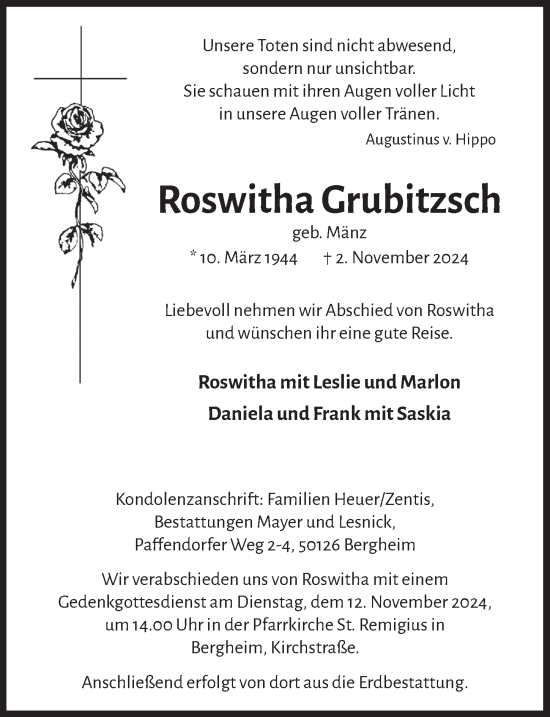 Anzeige von Roswitha Grubitzsch von  Werbepost 