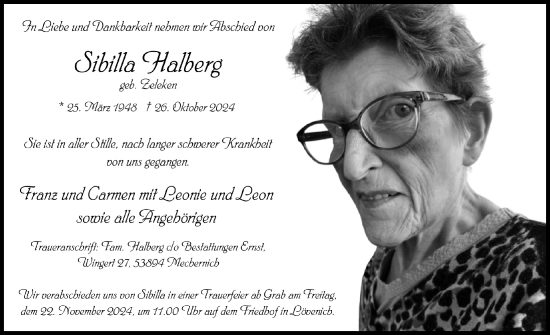 Anzeige von Sibilla Halberg von  Blickpunkt Euskirchen 