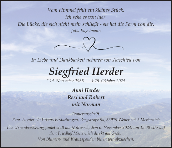 Anzeige von Siegfried Herder von  Blickpunkt Euskirchen 