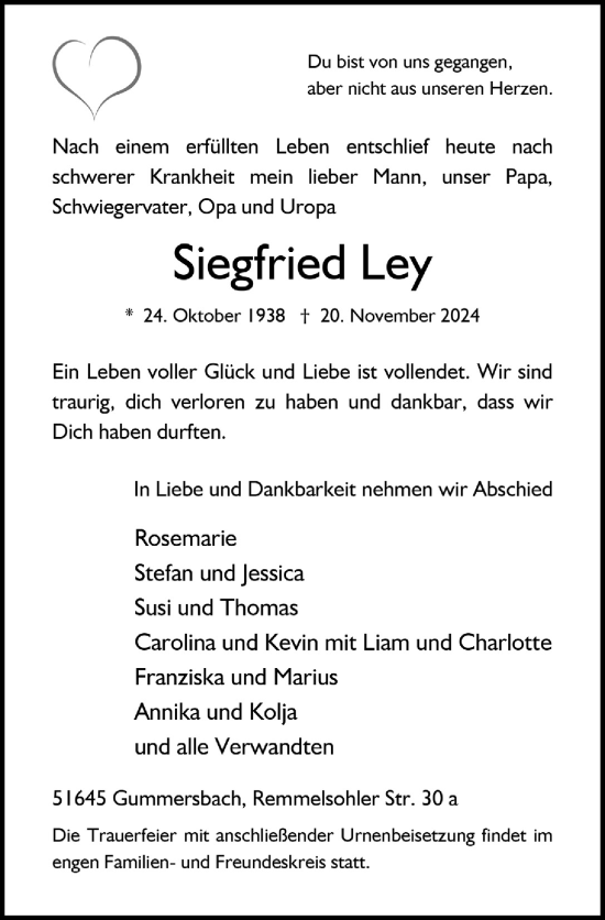 Anzeige von Siegfried Ley von  Anzeigen Echo 