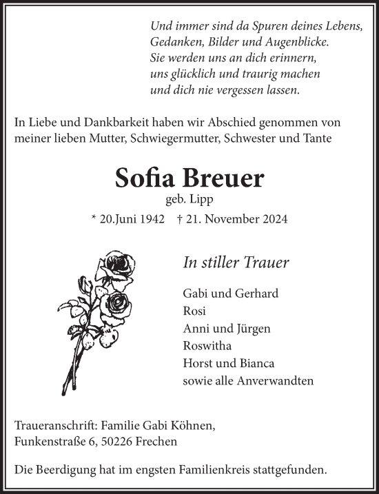 Anzeige von Sofia Breuer von  Wochenende 