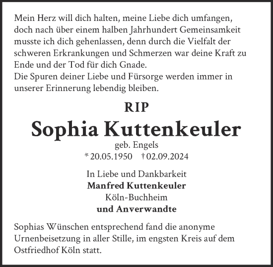 Anzeige von Sophia Kuttenkeuler von  EXPRESS - Die Woche 