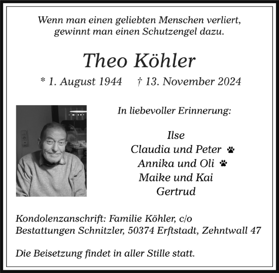 Anzeige von Theo Köhler von  Werbepost 