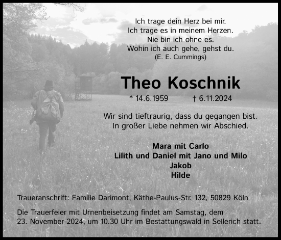 Anzeige von Theo Koschnik von Kölner Stadt-Anzeiger / Kölnische Rundschau / Express